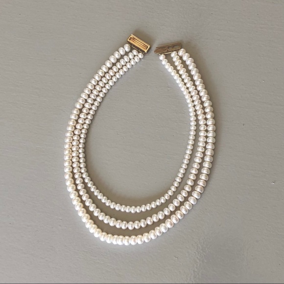 3 Strand Pearl 14k Yellow Gold String Necklace - Picture 3 of 3
